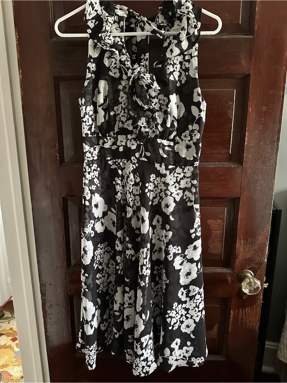 White House Black Market Black & White Floral Halter Ruffle Jumpsuit